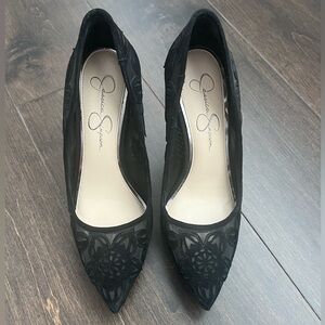 Jessica Simpson Charese Pointed Toe Suede Heels, black, 6.5, excellent condition
